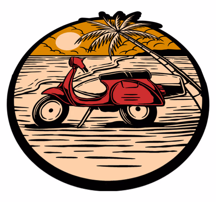 Sahilde kırmızı motosiklet doğa vinil kilim - TenStickers