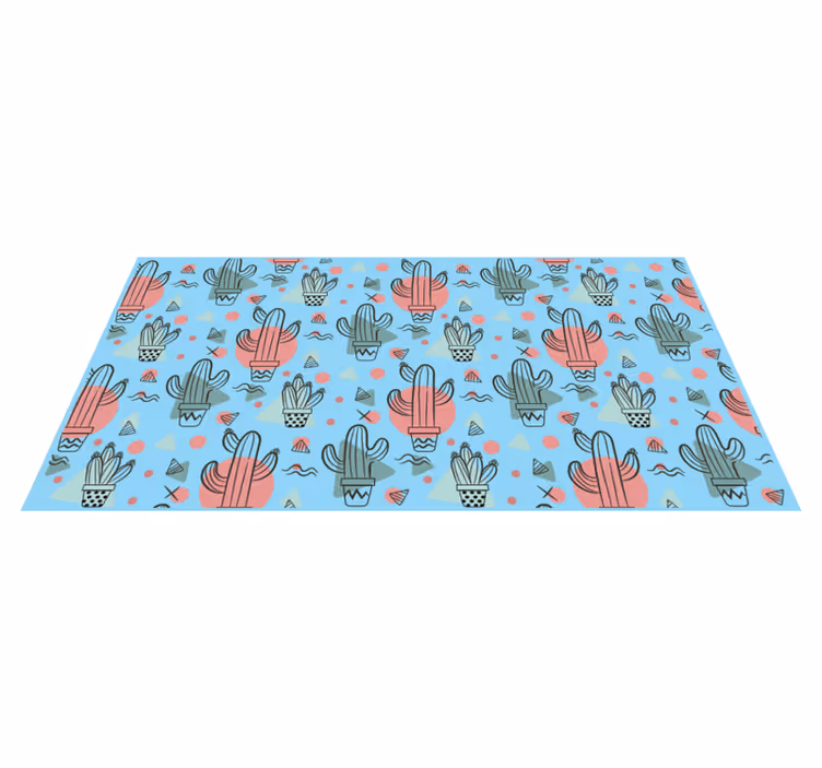 Mavi kaktüs deseni mutfak pvc halı - TenStickers