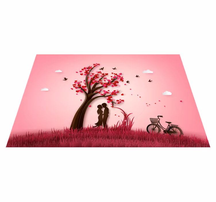 Romantik ağaç sahnesi çiçekler ve bitkiler pvc halı - TenStickers