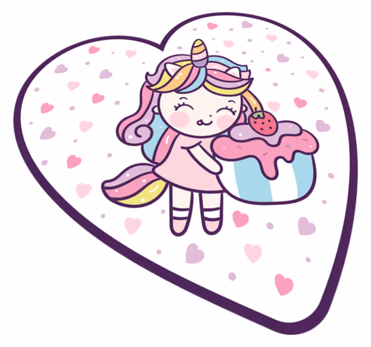 Tek boynuzlu at kız holding cupcake gülümseyen çocuklar kilim - TenStickers
