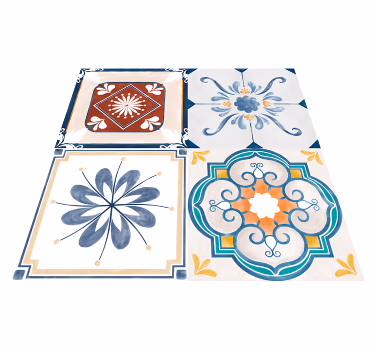 Renkli geometrik desenler fayans efekti pvc halı - TenStickers