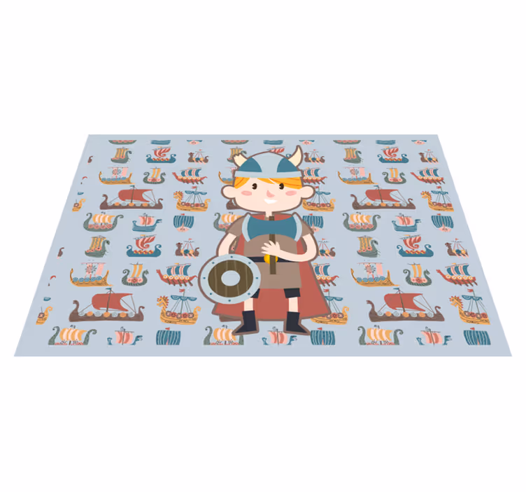 Balta etnik halı tutan gülümseyen karikatür viking - TenStickers