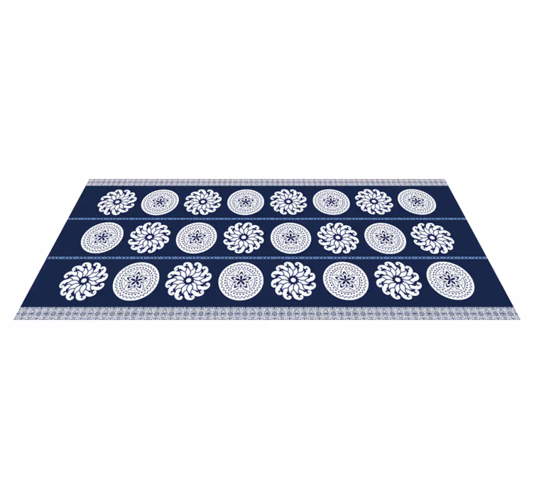 Beyaz ve mavi çiçek patchwork karo halı - TenStickers