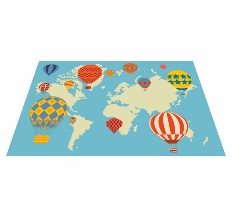 Renkli sıcak hava balonları dünya haritası pvc halı - TenStickers