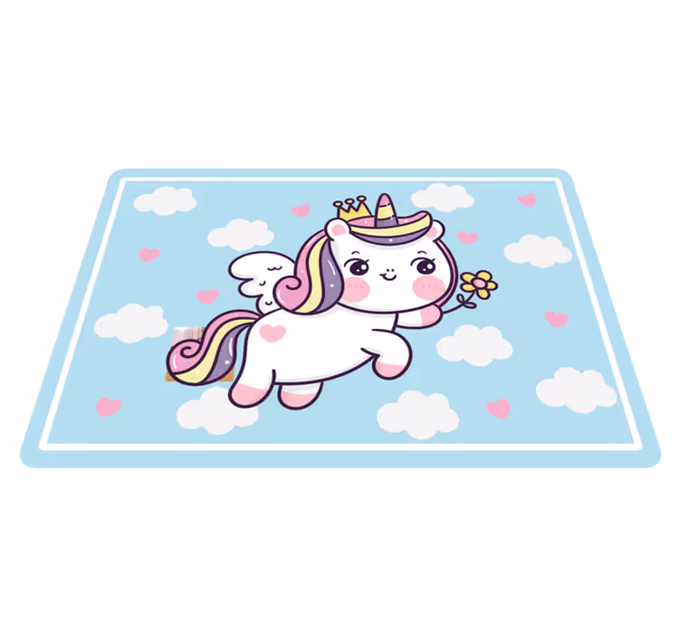 Gökkuşağı üzerinde bebek unicorn çocuklar oyun matı - TenStickers