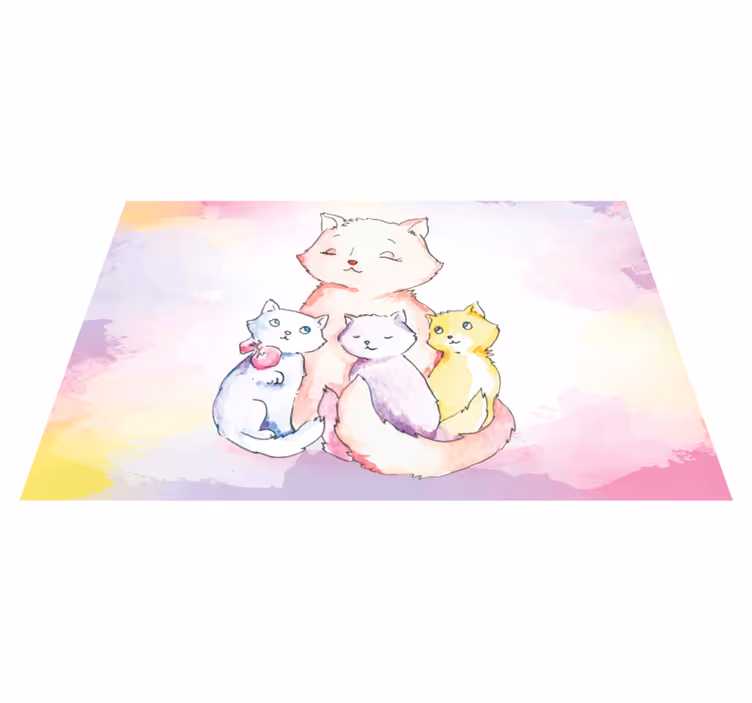 Sevimli kedi ailesi bebek pvc halı - TenStickers