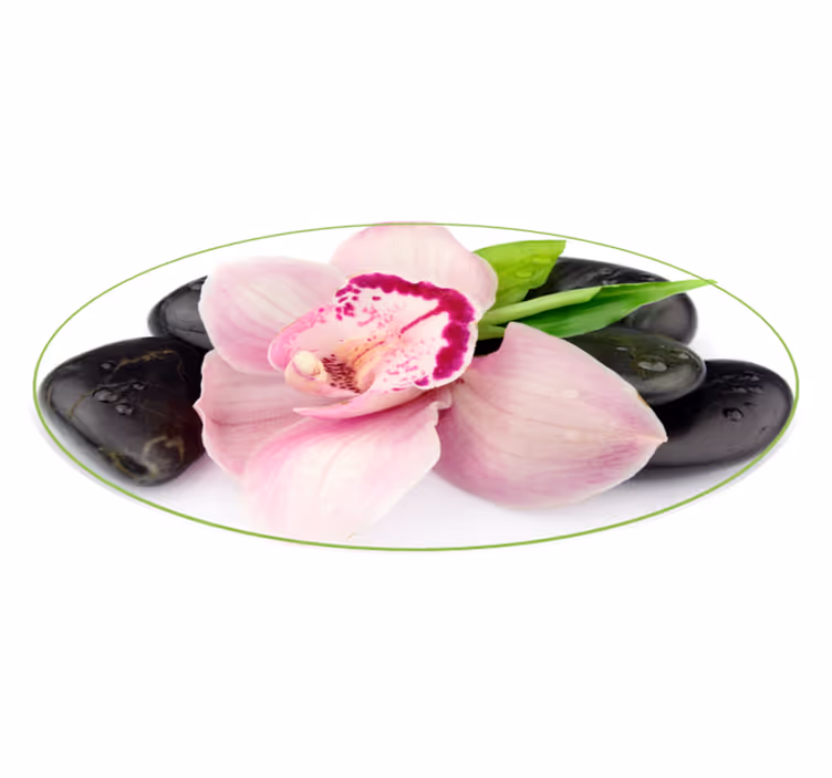 Taşlı pembe orkide çiçek vinil halı - TenStickers