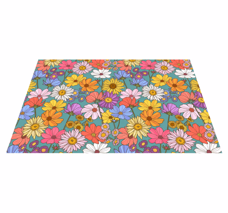 Parlak renkli motif çiçekler ve bitkiler pvc halı - TenStickers