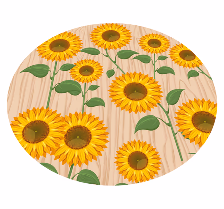 Sarı ayçiçeği ahşap arka plan çiçek halı - TenStickers