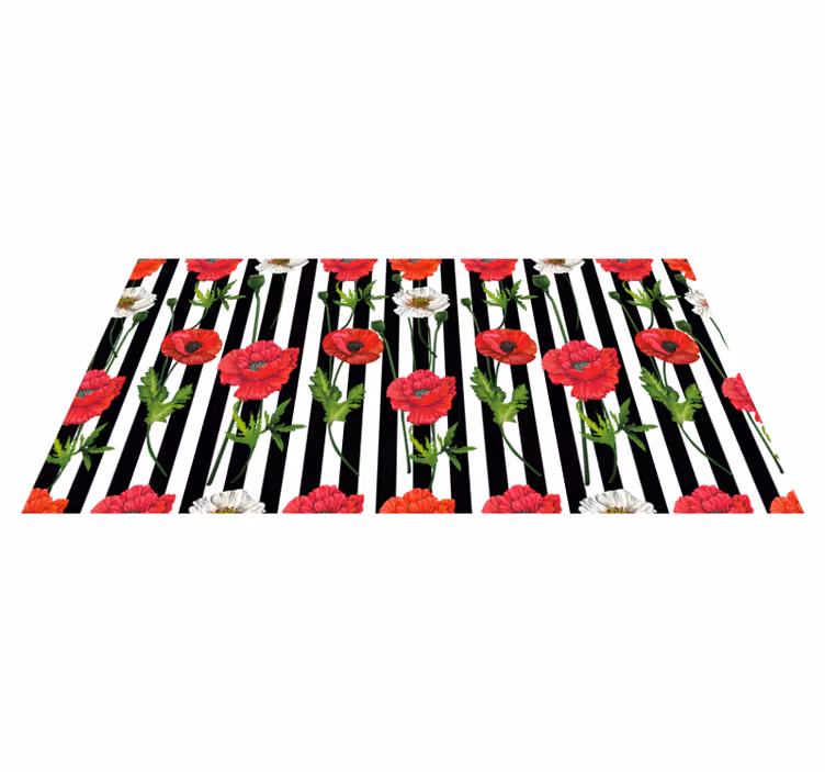 çiçekli çizgili desen çiçekler ve bitkiler pvc halı - TenStickers