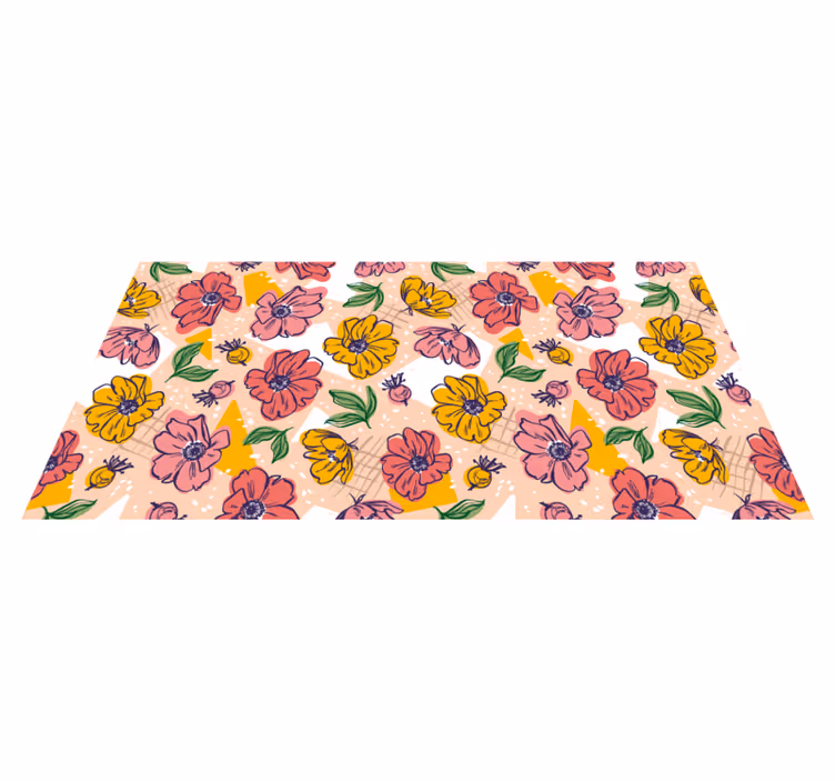 Pembe ve sarı çiçek desenli çiçekli kilim - TenStickers