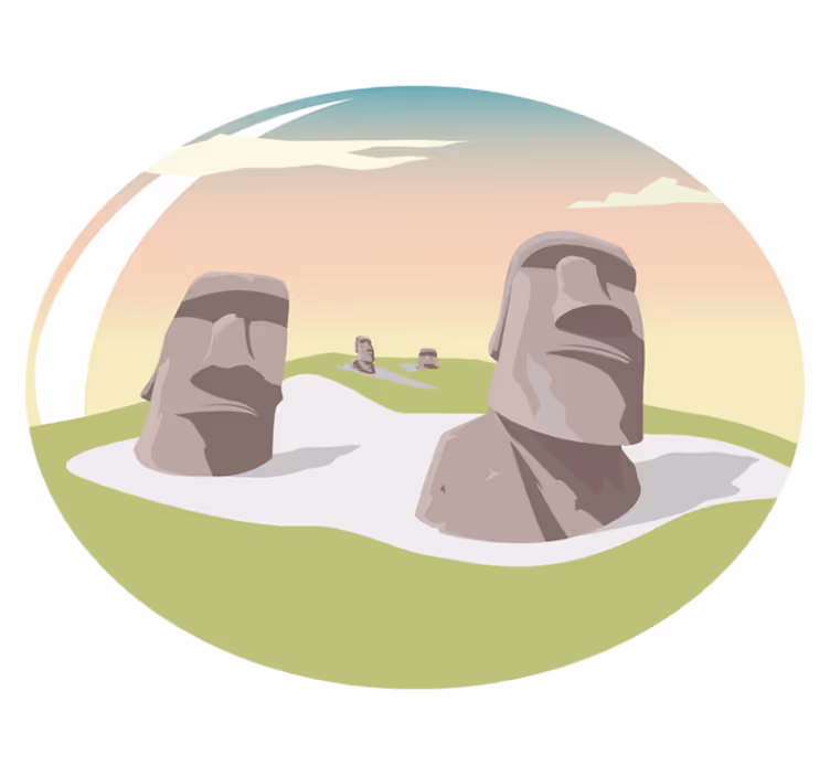 Moai taş silüetleri doğa pvc halı - TenStickers