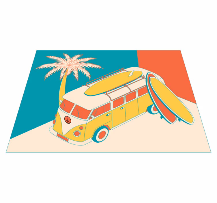 Sörf minibüsü macerası vintage pvc halı - TenStickers