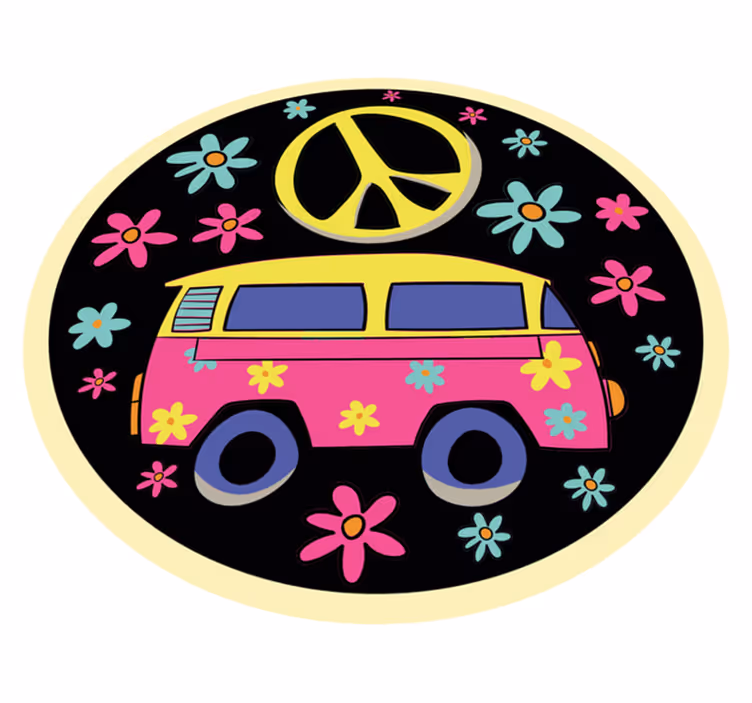 Barış işareti vintage halı ile minibüs - TenStickers