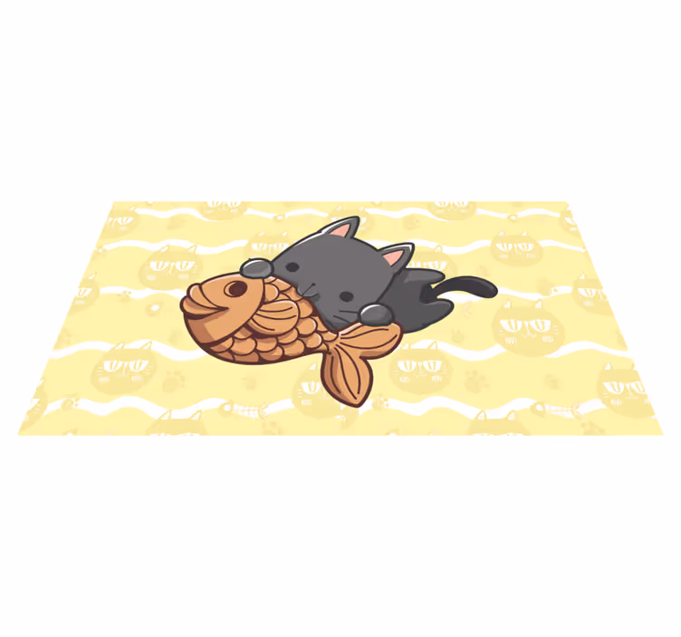 Balık yiyen bebek kedi Hayvan pvc halı - TenStickers