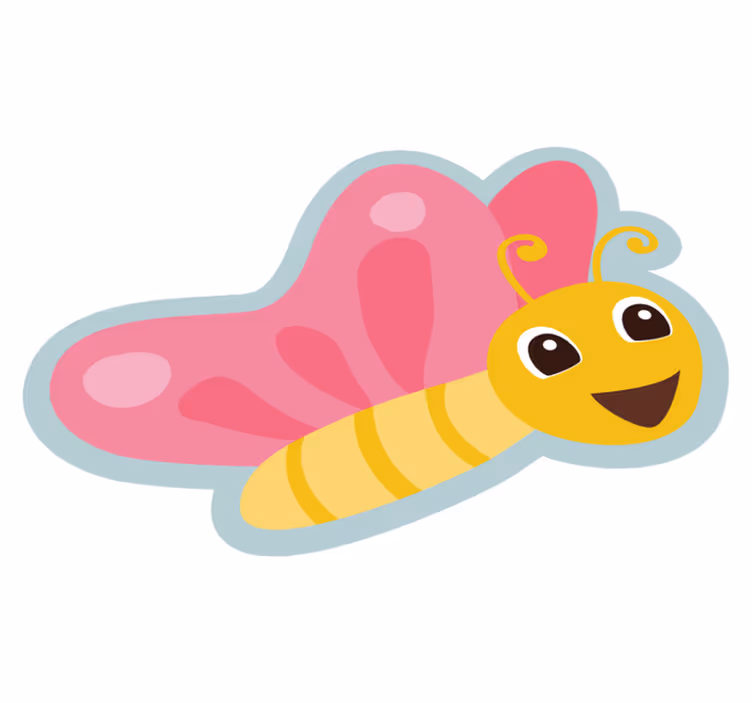 Pembe kanatlı komik kelebek hayvan kilim - TenStickers