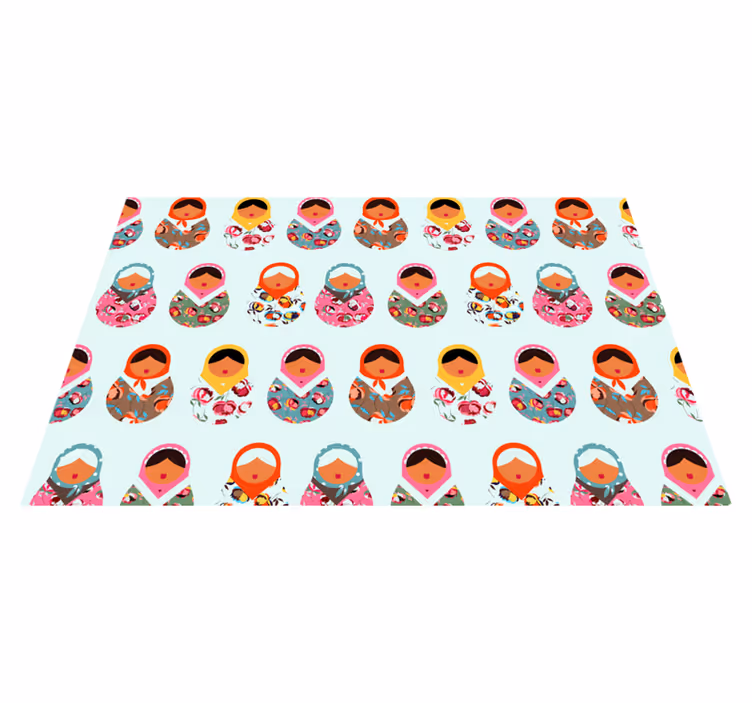 Etnik pvc halı renkli matruşka bebekleri - TenStickers