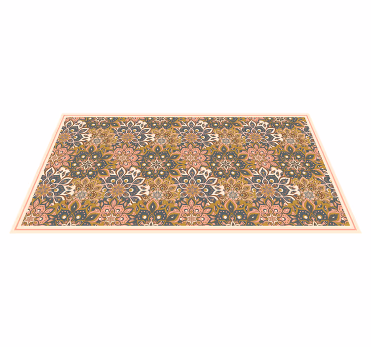 Pembe, kahverengi ve mavi mandala boho vinil halı - TenStickers