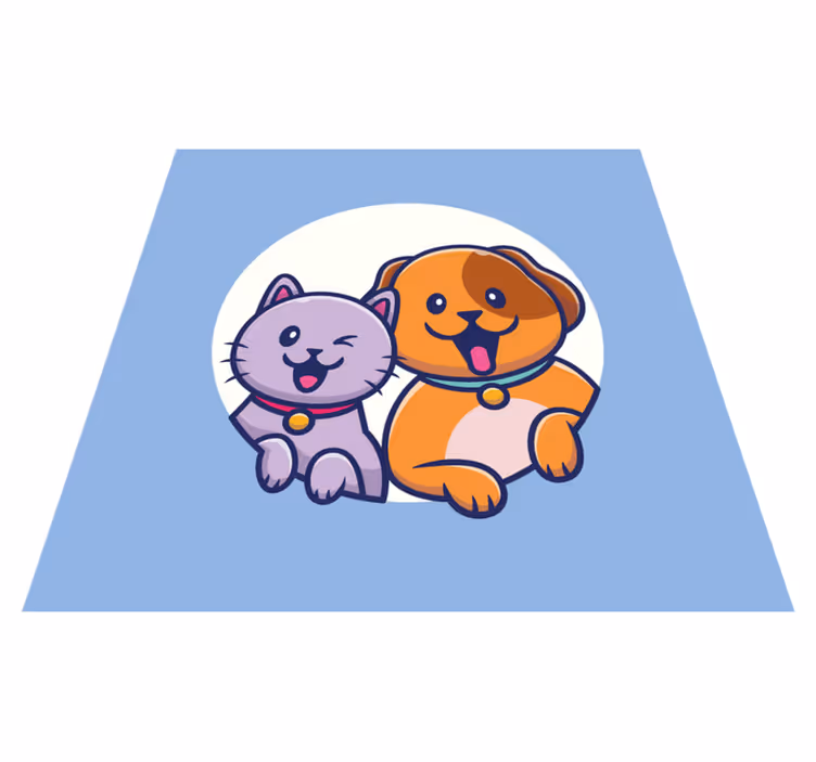 Sevimli köpek ve kedi arkadaşı karikatür hayvan halısı - TenStickers