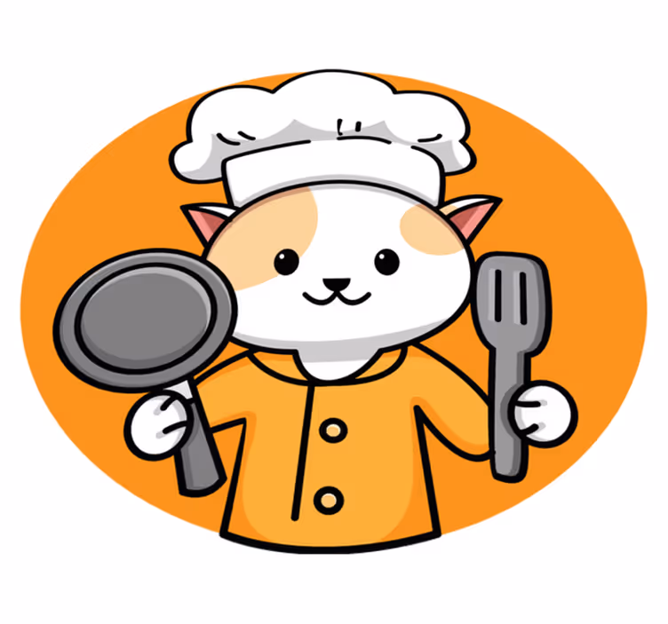 çatal ve kaşık hayvan halı tutan sevimli kedi şef - TenStickers