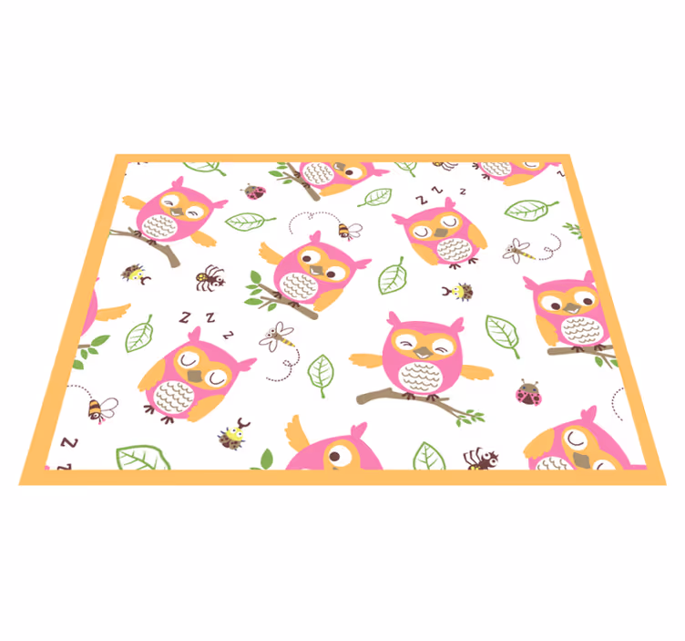 Pembe baykuş ve uğur böceği yatak odası halısı - TenStickers
