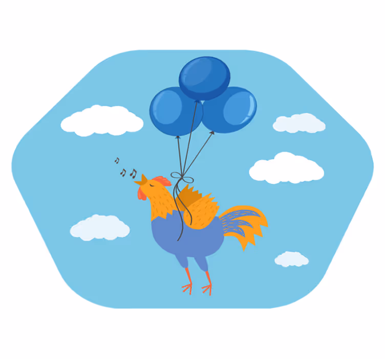Mavi balonlar hayvan halısı ile uçan civciv - TenStickers
