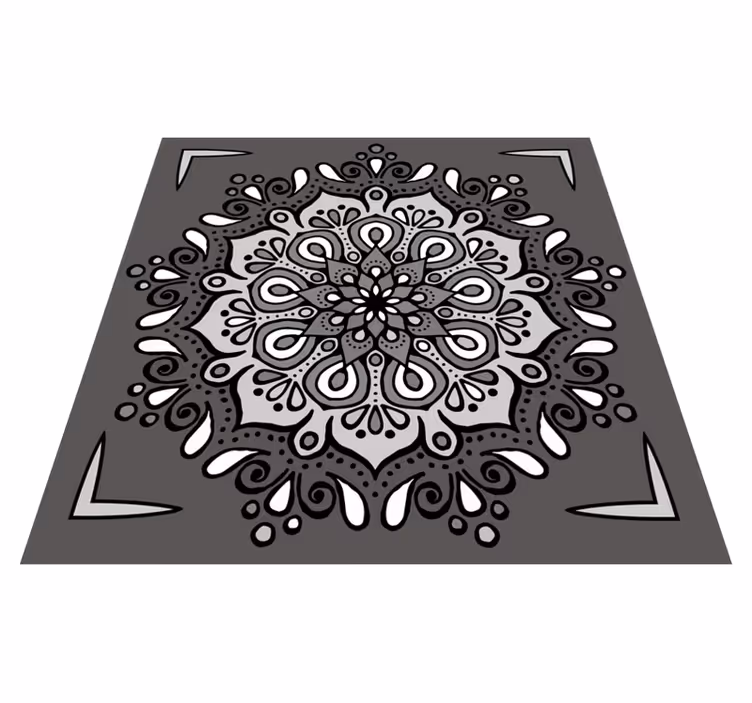Gri üzerine zarif motif mandala pvc halı - TenStickers