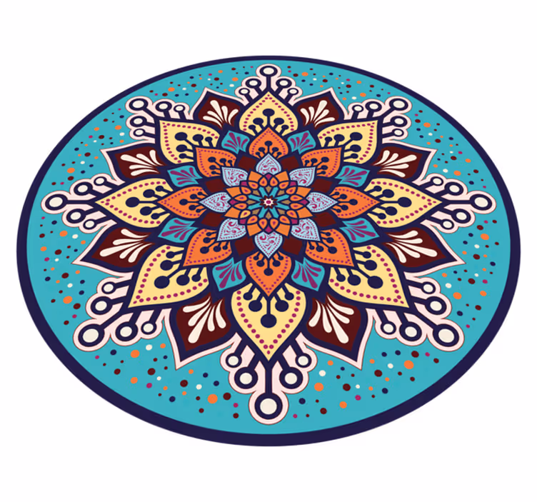 Mavi ve turuncu güneş formu mandala vinil halı - TenStickers