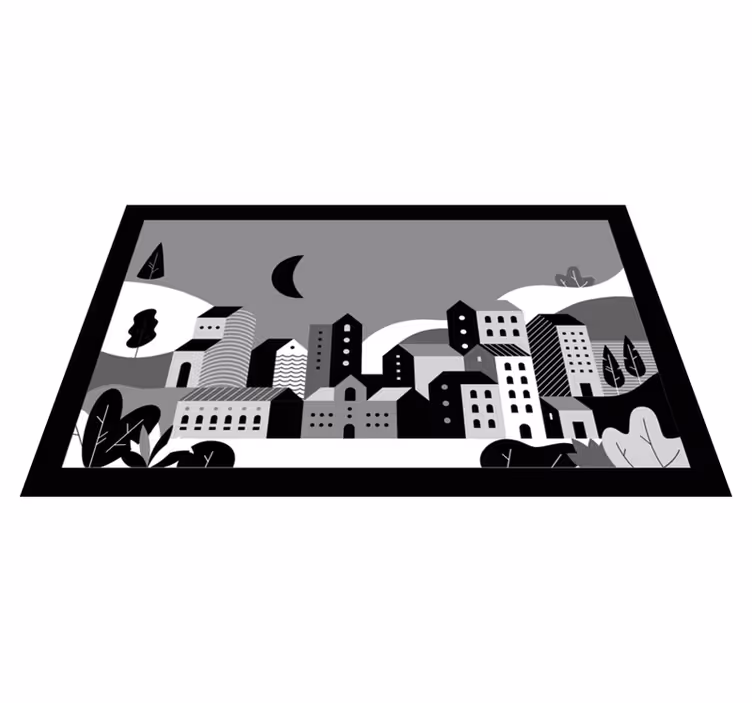 şehir manzarası siyah beyaz modern pvc halı - TenStickers