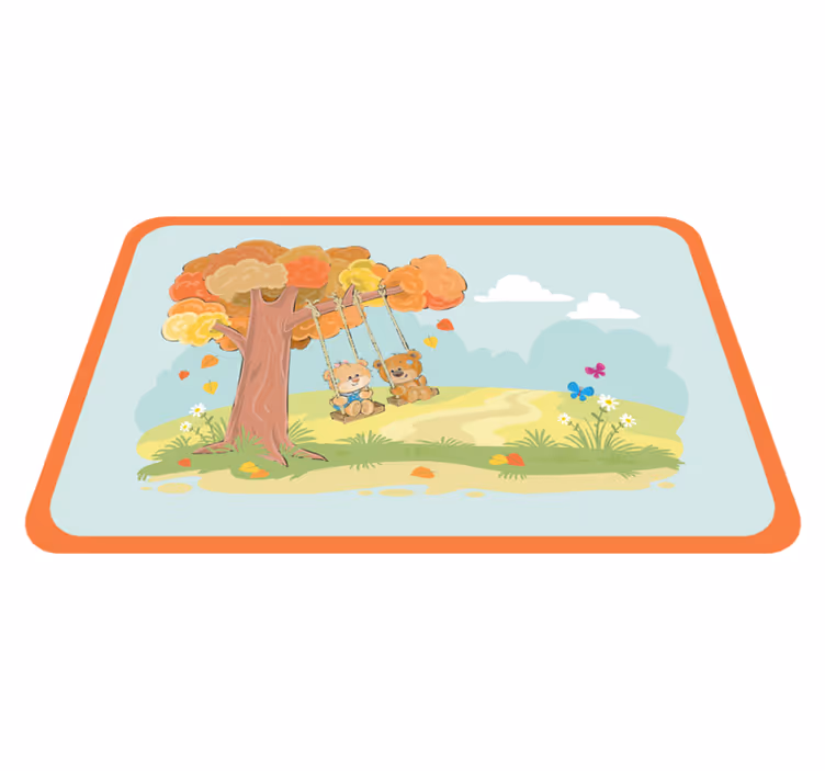 Salıncakta yavru ayılar çocukta pvc halı - TenStickers