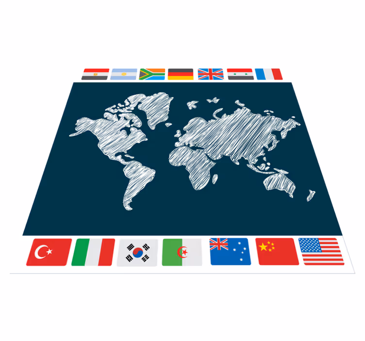 ülke bayrakları harita halı ile mavi arka plan - TenStickers