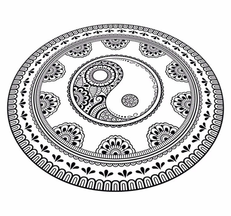 Gri yuvarlak eleman mandala pvc halı - TenStickers