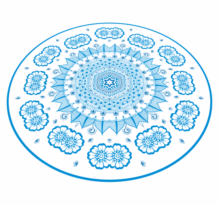 Detaylı çiçek mavi mandala vinil halı - TenStickers