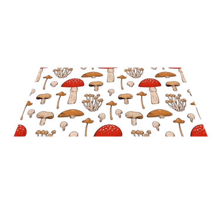 Sarı ve kırmızı mantar ve çiçekler çiçekli kilim - TenStickers