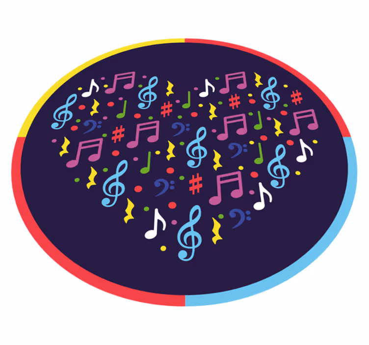 Kalp renkli müzik notaları dairesel halı - TenStickers
