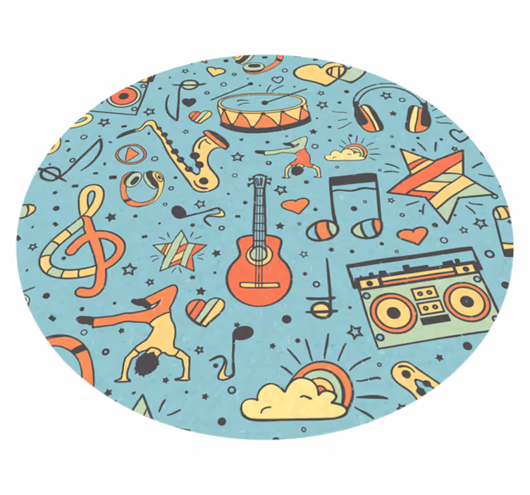Renkli vintage müzik notaları dairesel halı - TenStickers