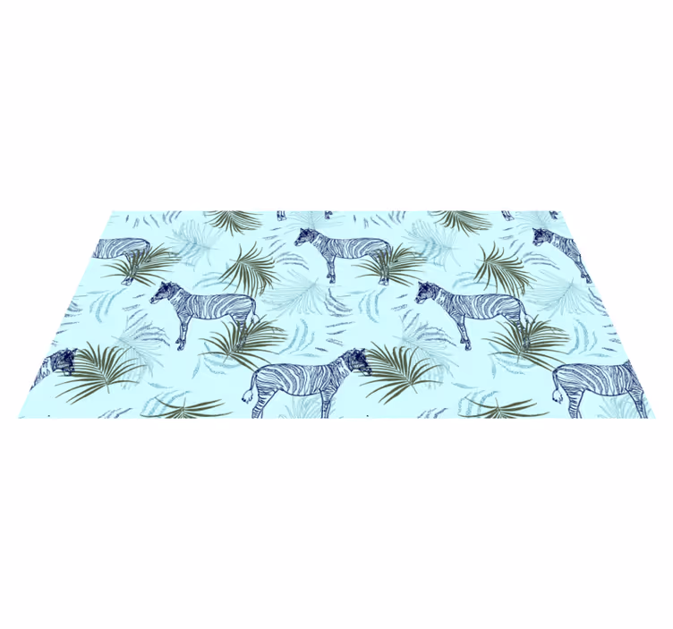 Zebra mavi palmiye desenli dikdörtgen kilim - TenStickers