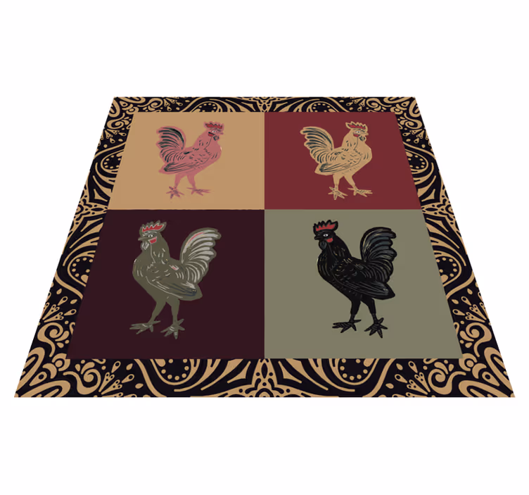 Dört horoz etnik tarzı kare vinil halı - TenStickers