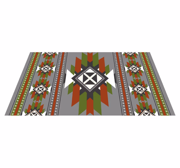Yeşil ve gri nordic geometrik etnik halı - TenStickers