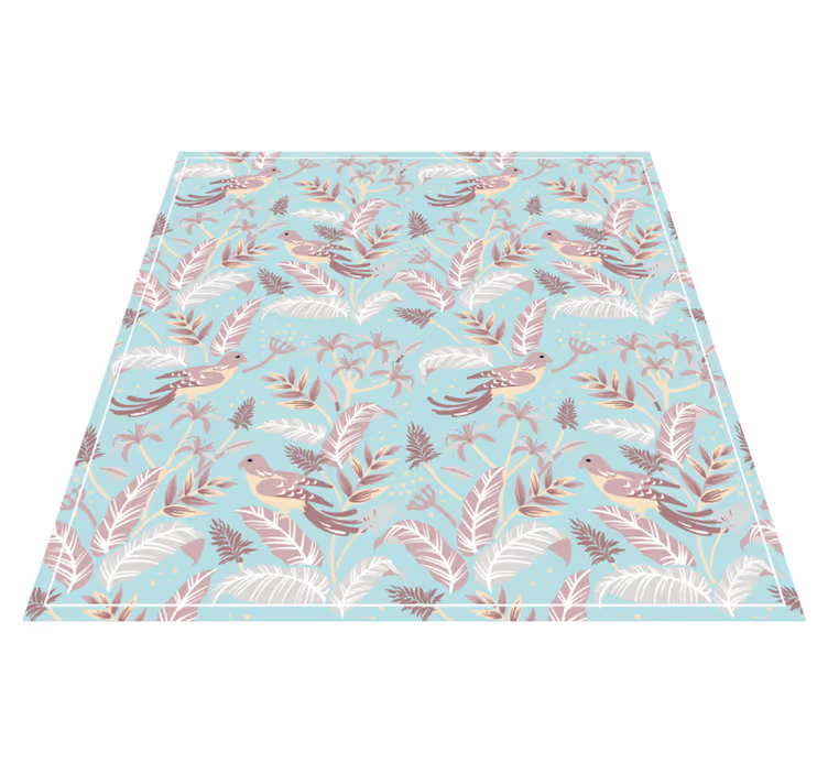Botanik kuş motifi çiçekler ve bitkiler pvc halı - TenStickers