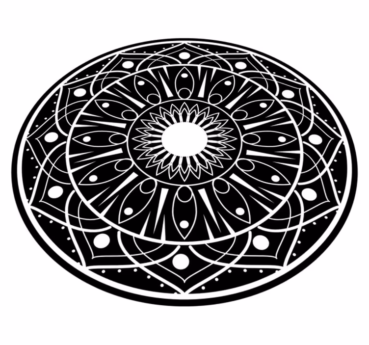 Siyah beyaz çizgiler desen mandala vinil halı - TenStickers