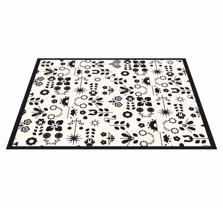 Siyah çiçek desenleri çiçekler ve bitkiler pvc halı - TenStickers