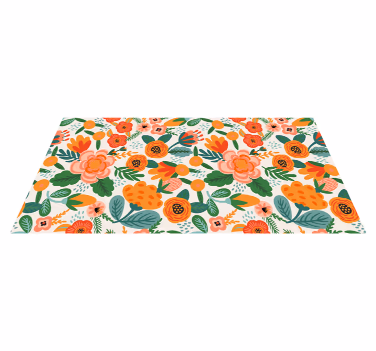 Kırmızı ve turuncu halk tarzı desen çiçekli kilim - TenStickers