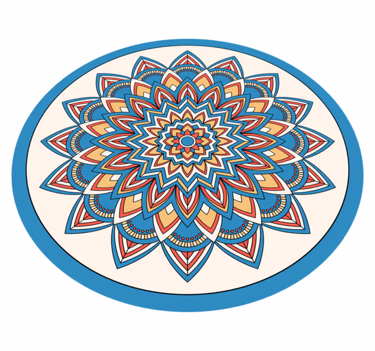 Mavi ve kırmızı çiçek mandala vinil halı - TenStickers