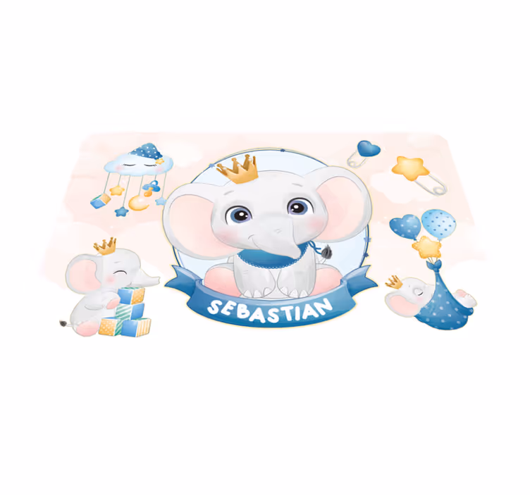 Adı bebek oyun matı olan çocuk için sevimli fil - TenStickers