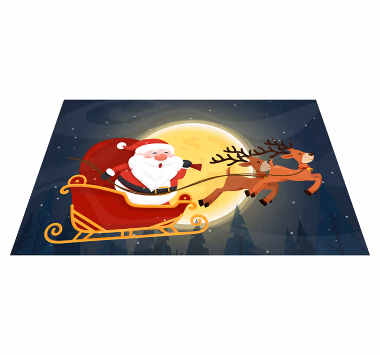 çizgi film noel baba kızağı noel vinil halısında - TenStickers