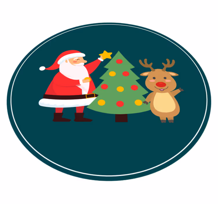 Mutlu noel baba ve ren geyiği noel vinil halı - TenStickers