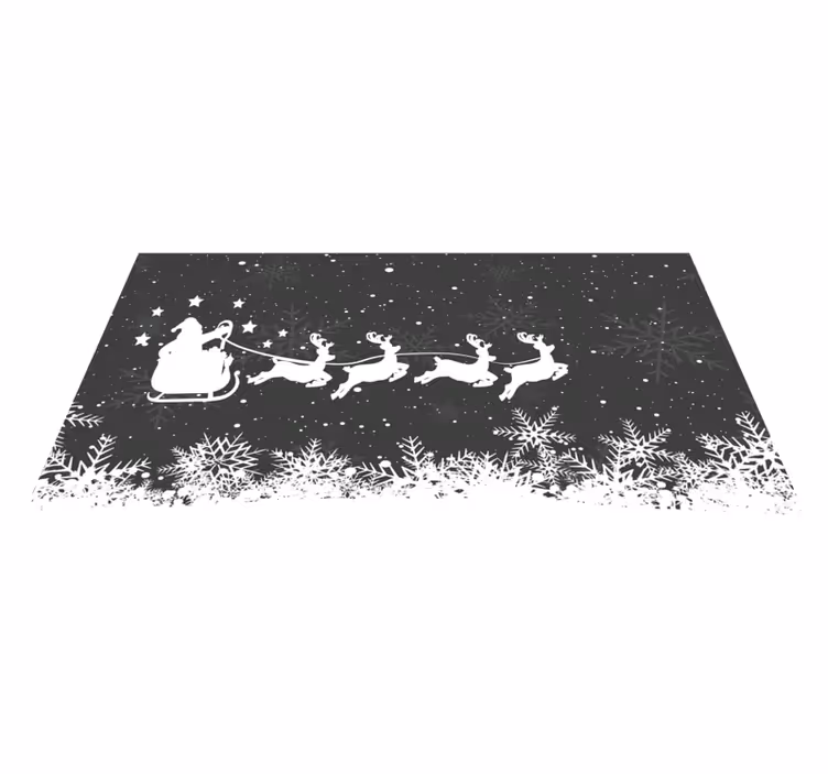 Siyah beyaz noel baba kızağı xmas vinil halı - TenStickers
