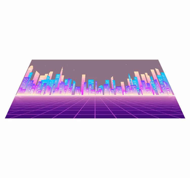 Neon şehir manzarası ufku modern pvc halı - TenStickers