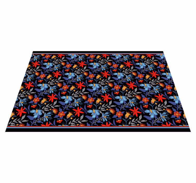 çiçek desenli 'trikot' siyah çiçekli kilim - TenStickers